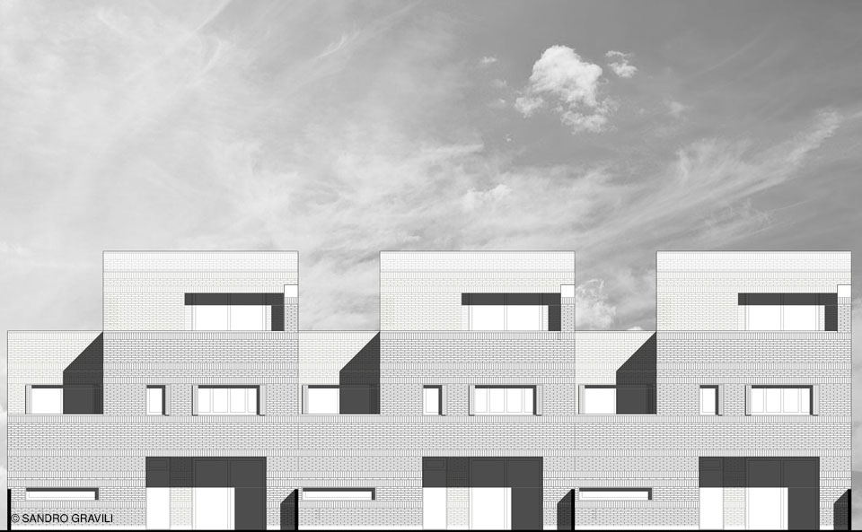 Prospetti delle case a schiera progettati da Sandro Gravili