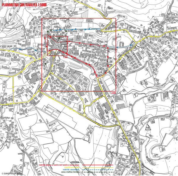 planimetria di Valdobbiadene 1:5000, studio della viabilità, progetto di concorso di Sandro Gravili