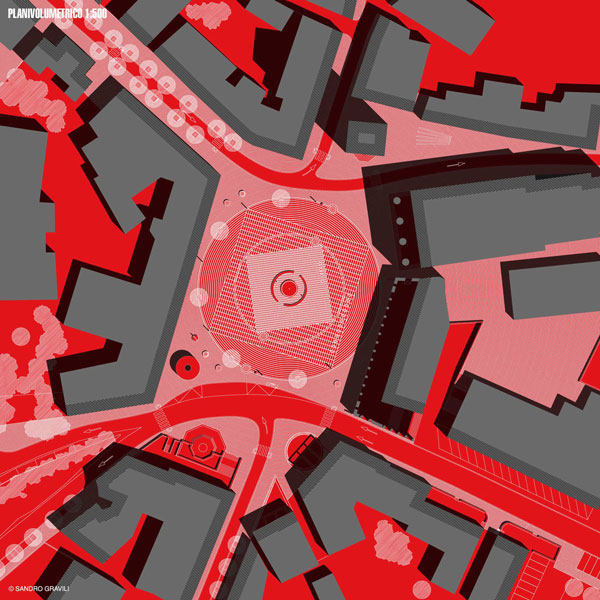 Planivolumetrico 1:500 di Piazza Marconi Valdobbiadene, progetto di concorso di Sandro Gravili Planivolumetrico 1:500 di Piazza Marconi Valdobbiadene, progetto di concorso di Sandro Gravili
